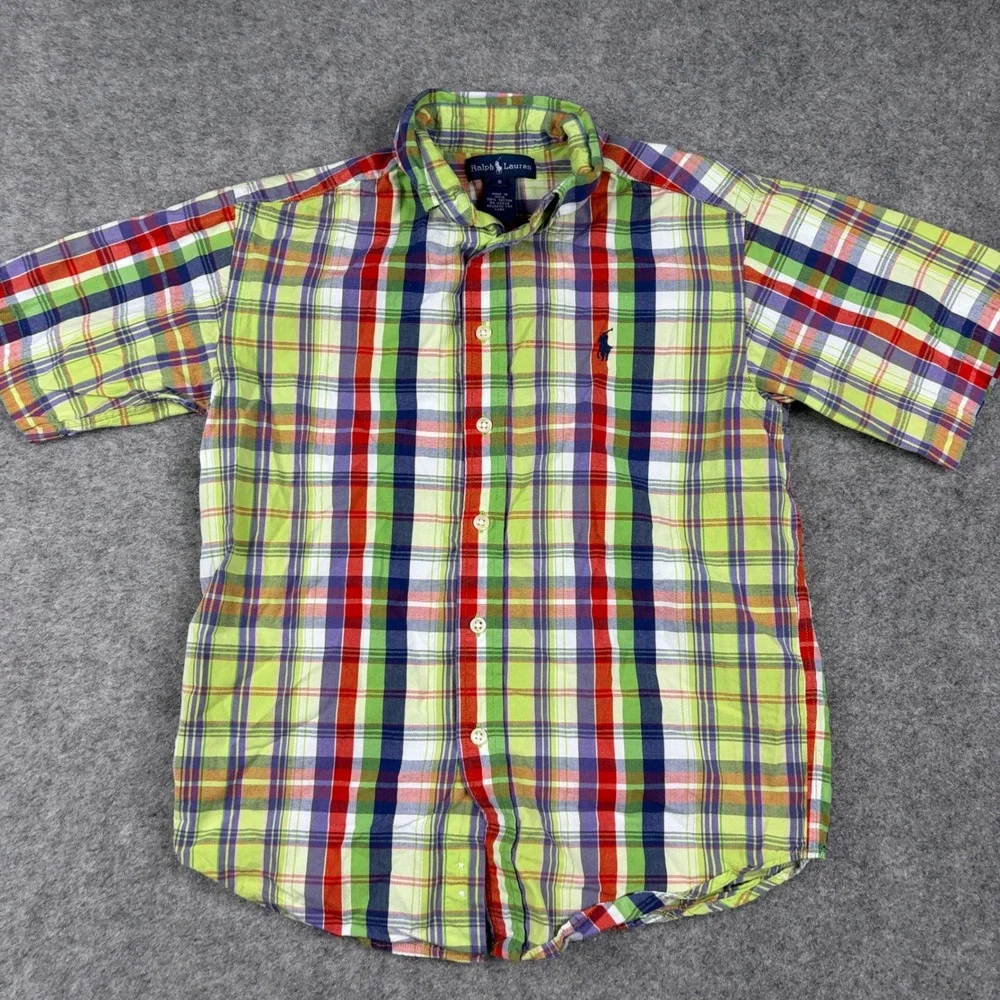 Ralph Lauren Button Down Shirt Boys Small Multi Color Plaid Short Sleeve